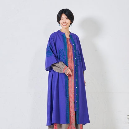 Cotton Cord Embroidered Open-Front Dress