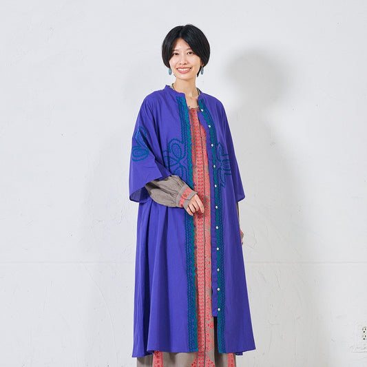 Cotton Cord Embroidered Open-Front Dress