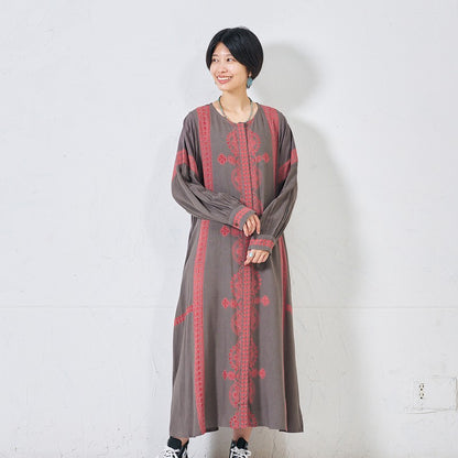 Rayon Oriental Print Front Open Dress
