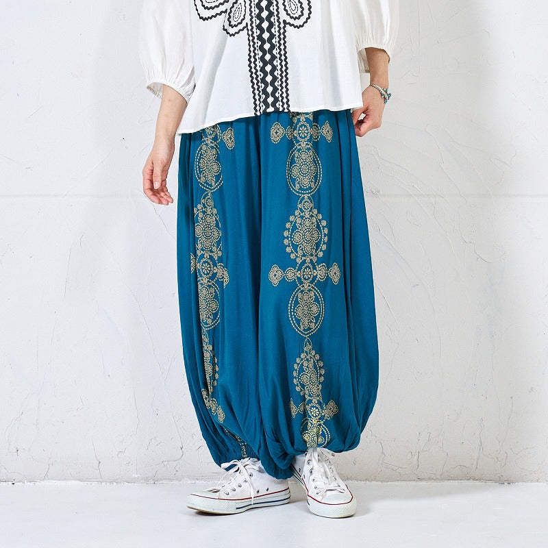 Rayon Oriental Print Balloon Pants
