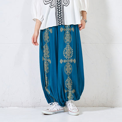 Rayon Oriental Print Balloon Pants