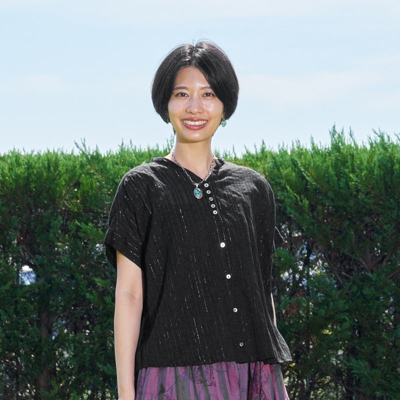 Lurex Stripe Gathered Blouse