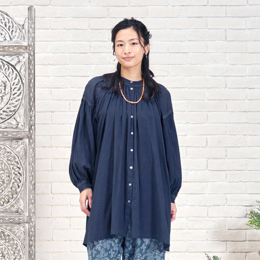 Cotton Gauze Shirring Gather Blouse