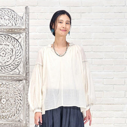 Cotton Gauze Shirring Gather Pullover