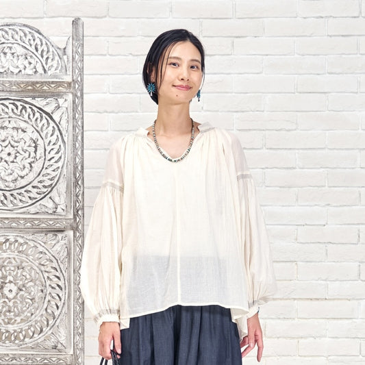 Cotton Gauze Shirring Gather Pullover