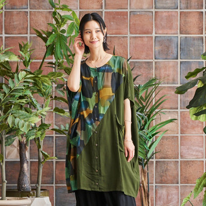 Hand-Painted x Solid Long Blouse