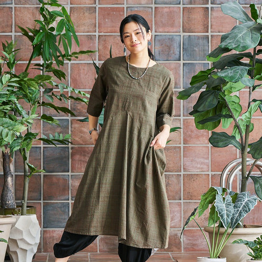 Cotton Hand Brushing Asymmetrical Dress