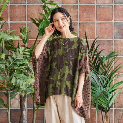 Print × Lace Stone Wash Pullover