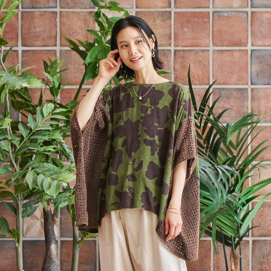 Print × Lace Stone Wash Pullover
