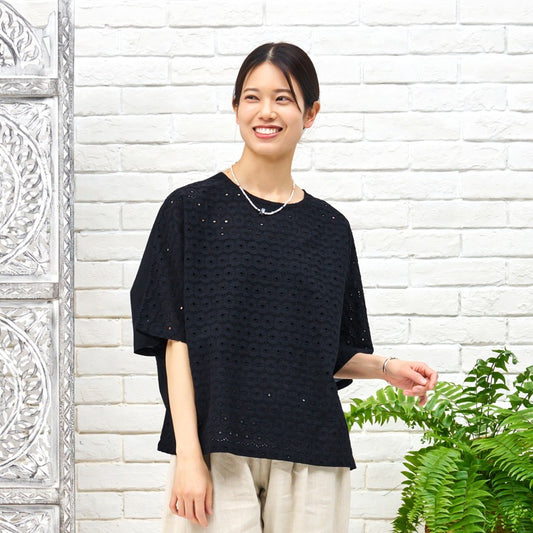 Cotton Dot Lace Combo Pullover