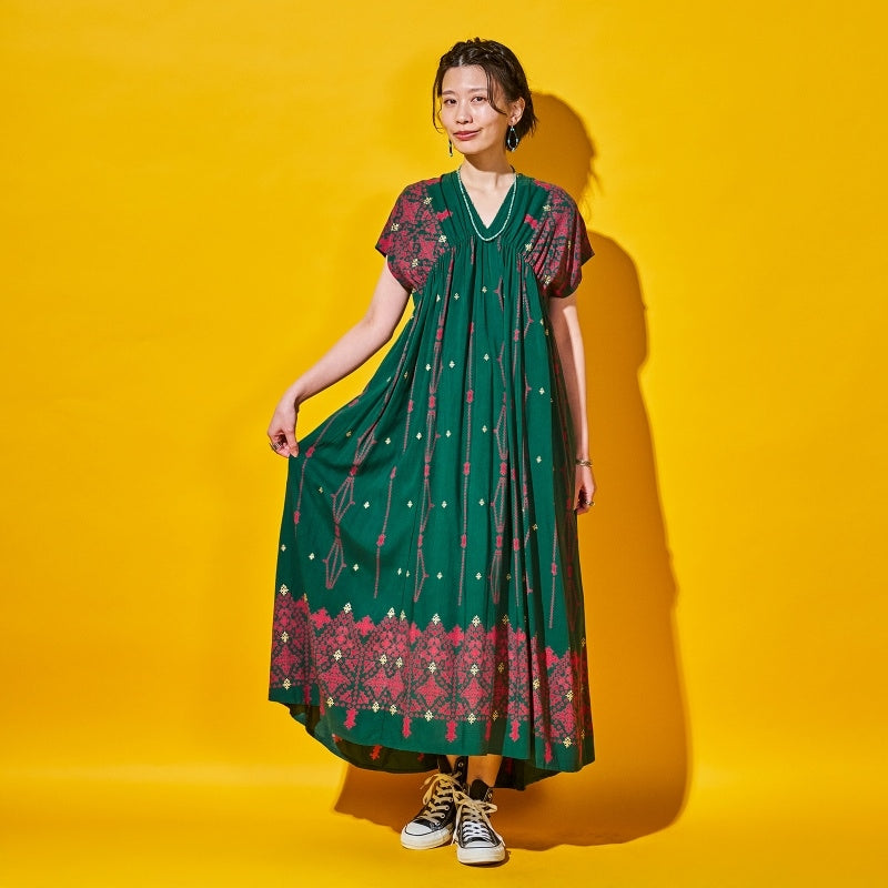 Rayon Rhombus Line Print Dress