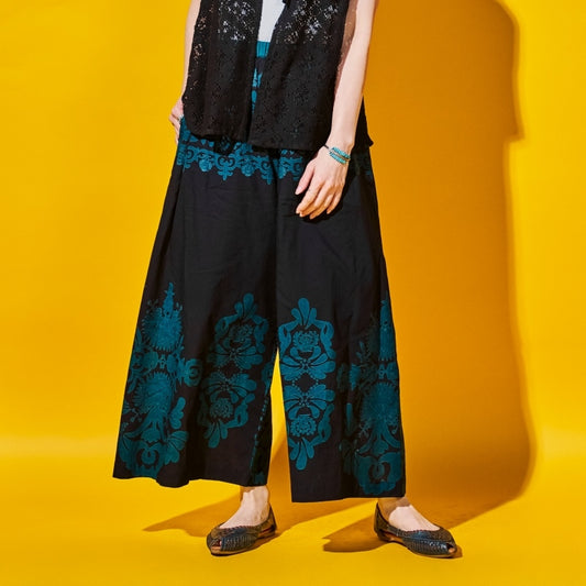 Cotton Big Print × Solid Layer Pants