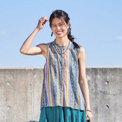 Floral Stripe Sleeveless Blouse