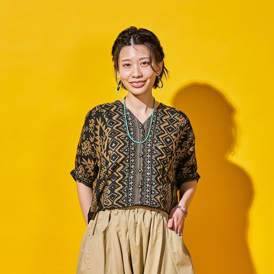 Rayon Mix Print Puff Sleeve Blouse