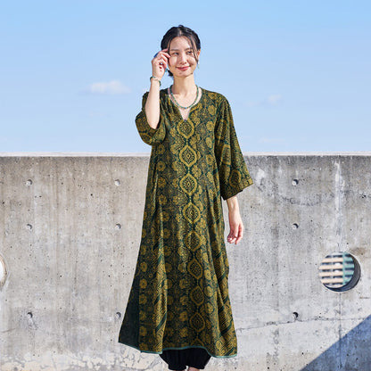 Rayon Ajrak Vertical Seam Kurta Dress