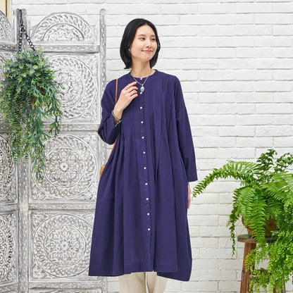 Linen-Blend Pintuck Front Open Dress