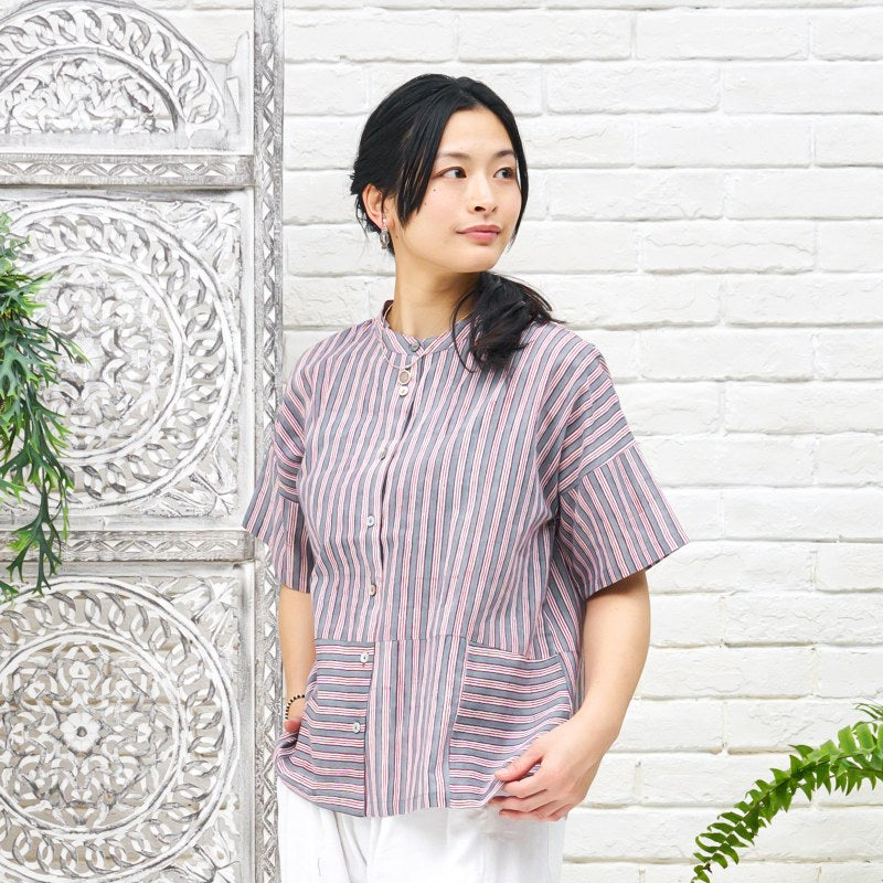 Block Print Stripe Short Blouse