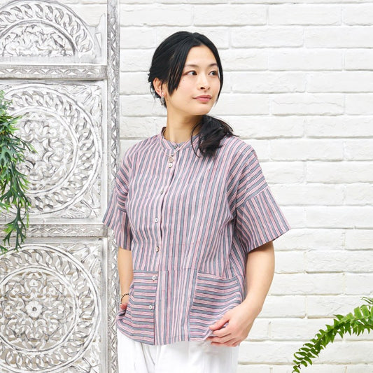 Block Print Stripe Short Blouse