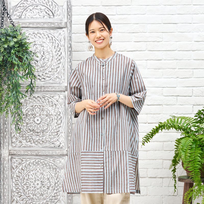 Block Print Stripe Front Open Dress