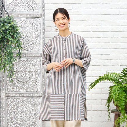 Block Print Stripe Front Open Dress
