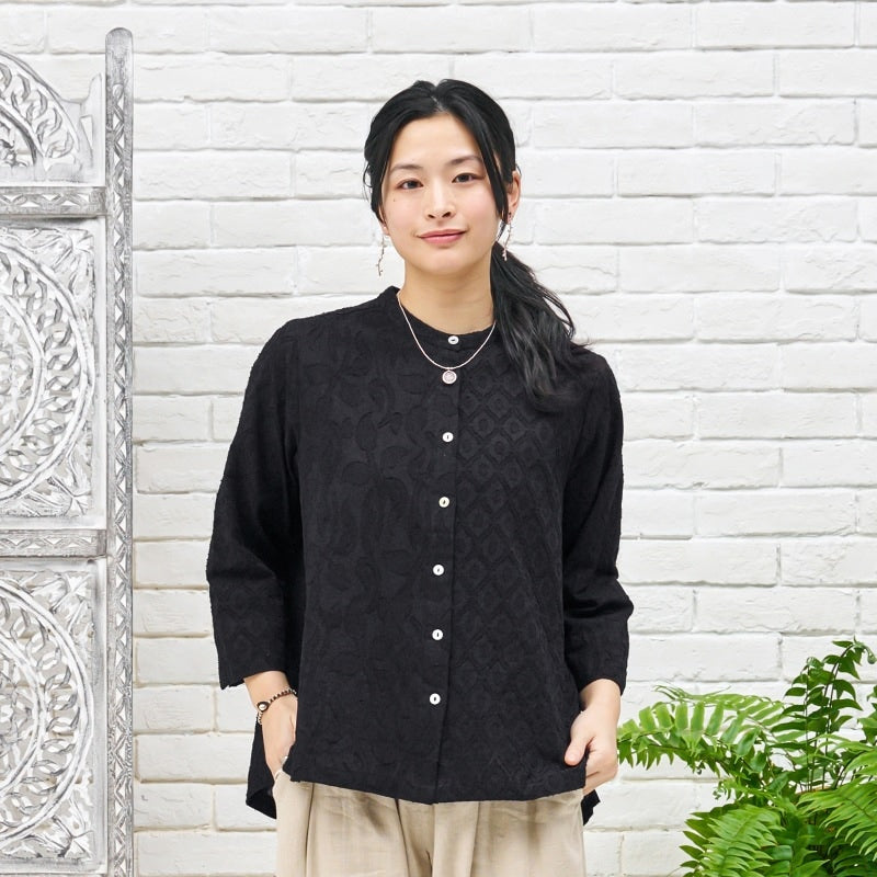 Cotton Jacquard Combo Blouse