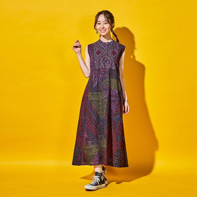 Cotton Oriental Print Sleeveless Dress