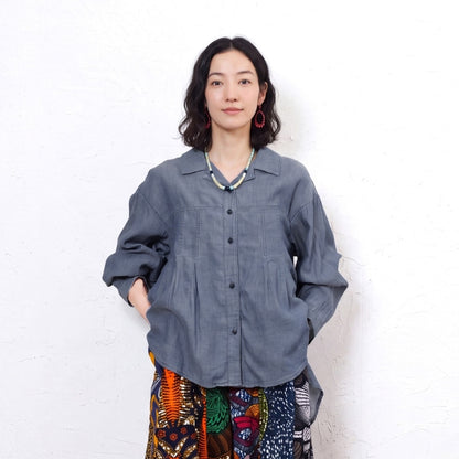 Sheer Denim Open Collar Shirt
