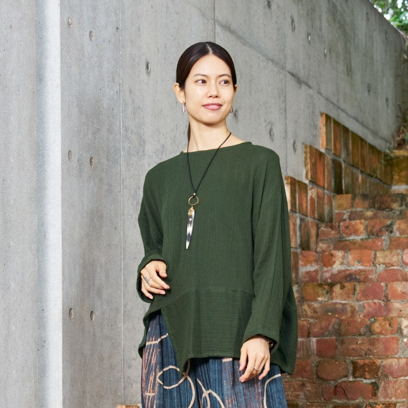 Cotton Double Gauze Asymmetrical Hem Pullover