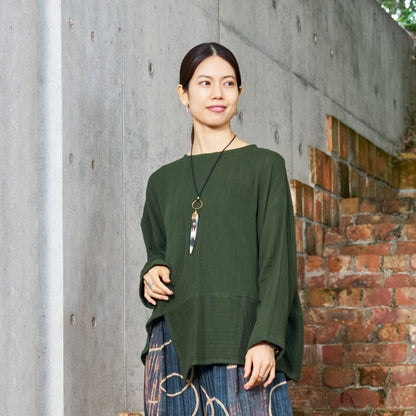Cotton Double Gauze Asymmetrical Hem Pullover