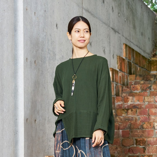 Cotton Double Gauze Asymmetrical Hem Pullover