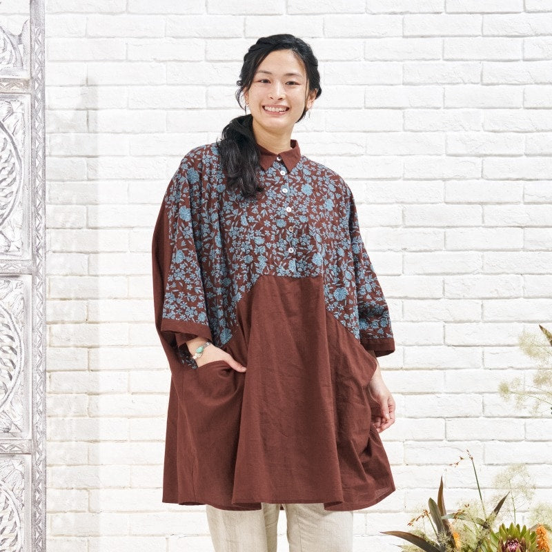 Cotton Small Floral Embroidery Tunic Pullover