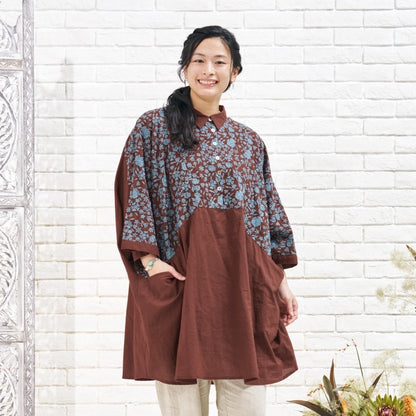 Cotton Small Floral Embroidery Tunic Pullover