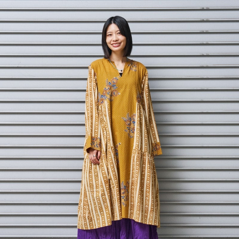 Cotton Flower × Stripe Print Tiered Dress