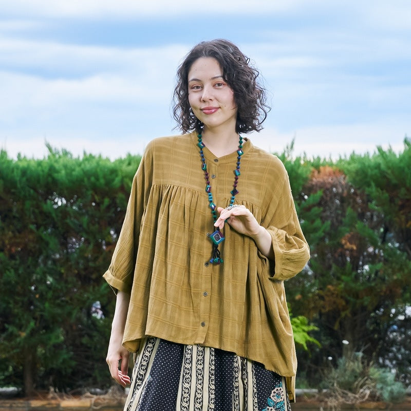 Rayon Jacquard Gathered Blouse