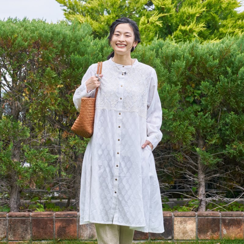 Cotton Lucknow Embroidery Front-Open Dress