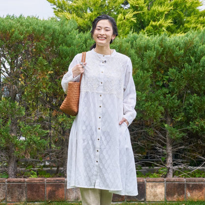 Cotton Lucknow Embroidery Front-Open Dress
