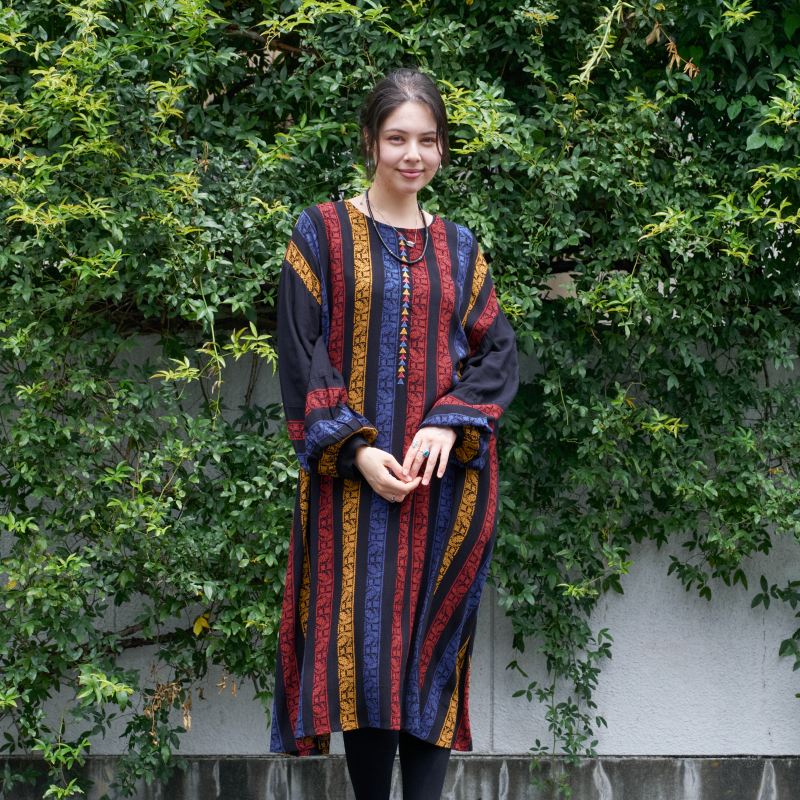 Rayon Stripe Print and Triangular Embroidery Dress