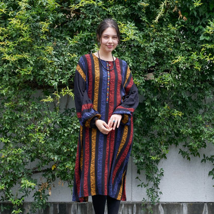 Rayon Stripe Print and Triangular Embroidery Dress