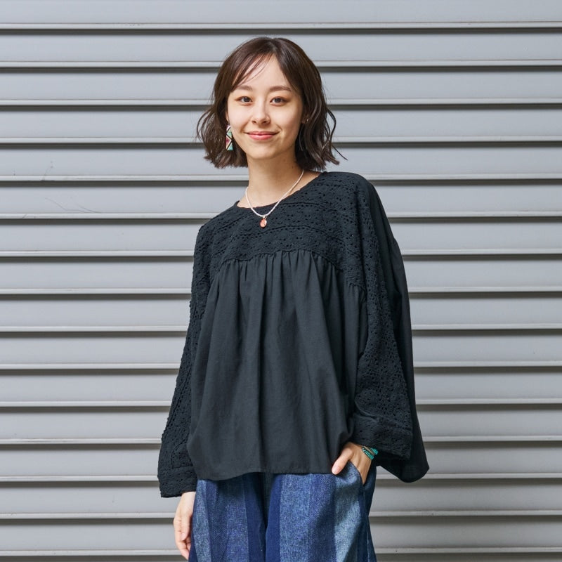 Cotton Solid & Lace Pullover