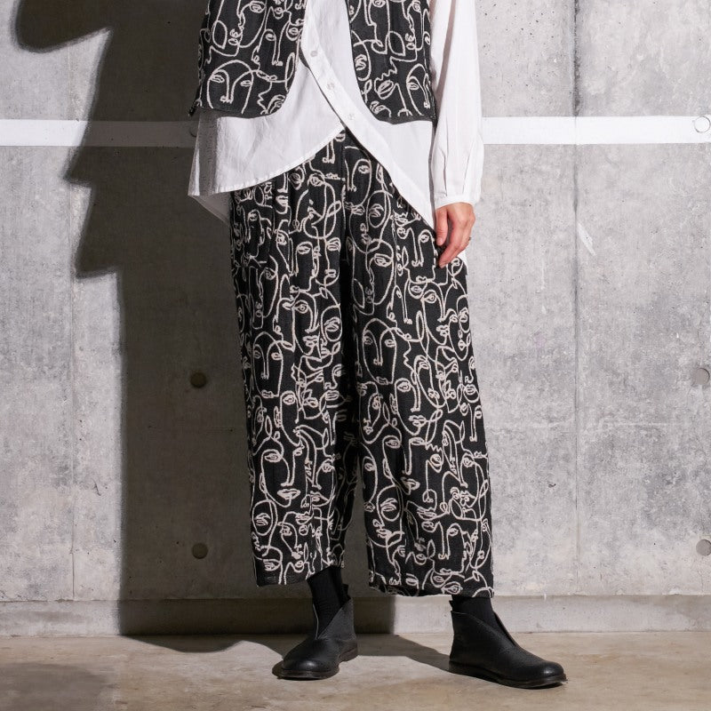 Cotton Two-Face Jacquard Tuck Pants