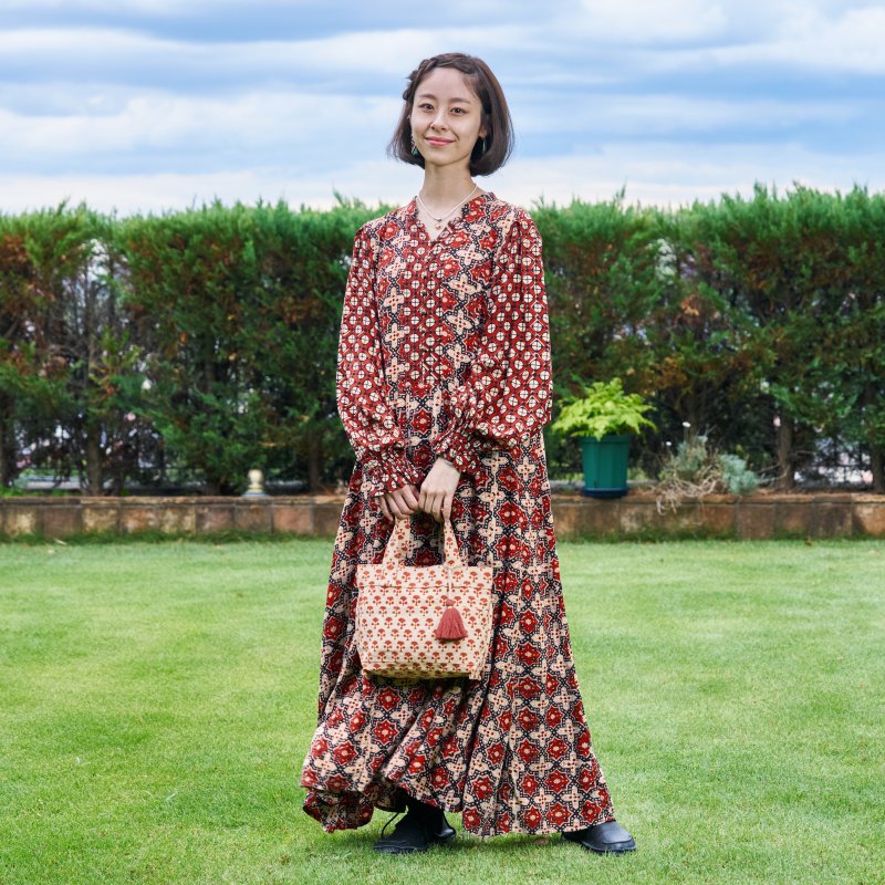 Rayon Geometric Block Print Long Dress