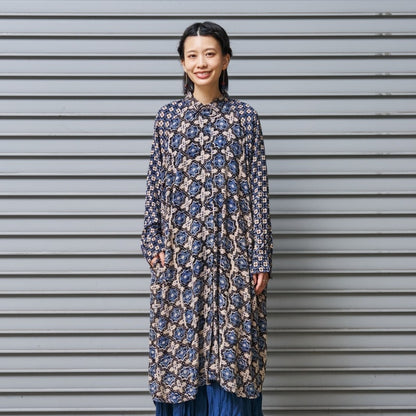 Rayon Geometric Block Print Front-Open Dolman Dress
