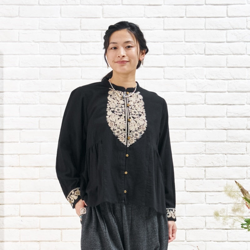 Cotton Zari Embroidery Gathered Blouse