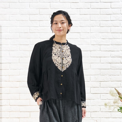 Cotton Zari Embroidery Gathered Blouse
