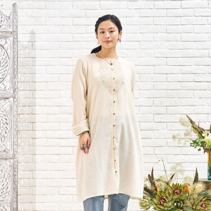 Cotton Zari Embroidery Front-Open Dress