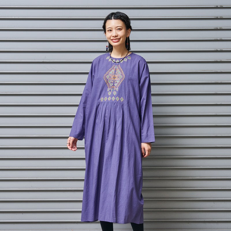 Cotton Rhombus Embroidery Dress