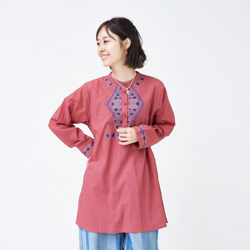 Cotton Rhombus Embroidery Pullover