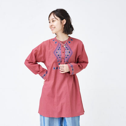 Cotton Rhombus Embroidery Pullover