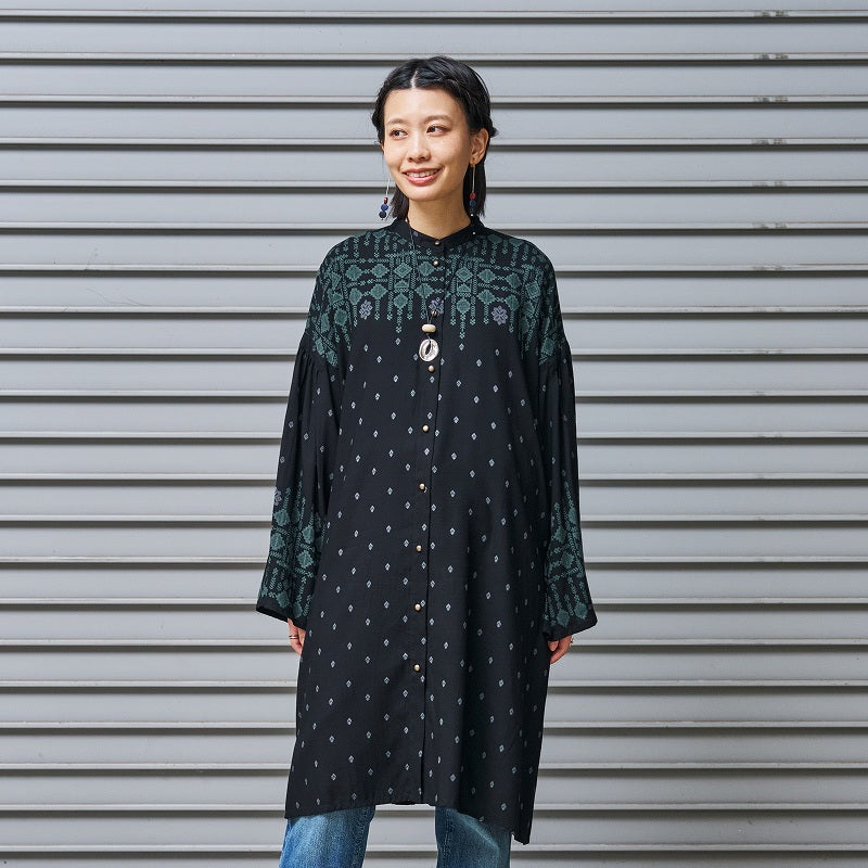 Rayon Nordic Print Front-Open Dress