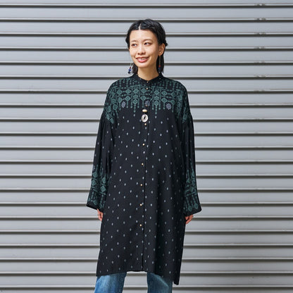 Rayon Nordic Print Front-Open Dress